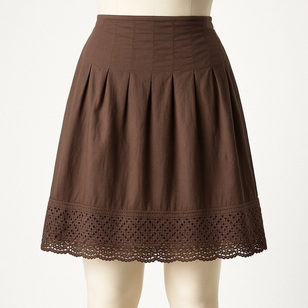 Y2K Indie Crochet Lace Pleated Midi Skirt Sz 14 Petite‎ Brown Boho Sleaze Grunge